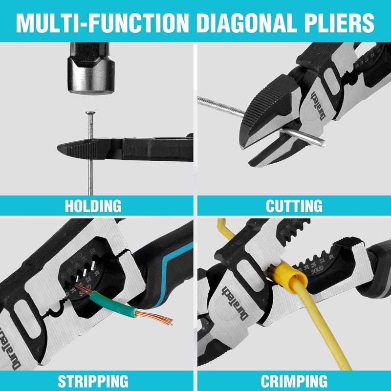 DURATECH 4-in-1 Diagonal Cutting Pliers, 8" Multifunction Heavy Duty Side-Cutting Pliers with Wire Stripper, Wire Cutters with Ergonomic Handle for Electricians and Homes - Image 3
